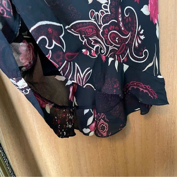 Jessica Spaghetti Strap Asymmetrical Hem with Pink Floral Pattern Slip Dress - Picture 6 of 9